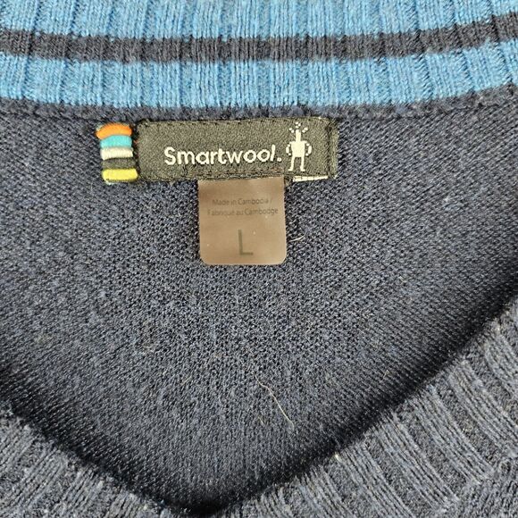 Smartwool‎ Mens Large V Neck Blue Sweatshirt Wool Blend ( Peeling) - Picture 2 of 8